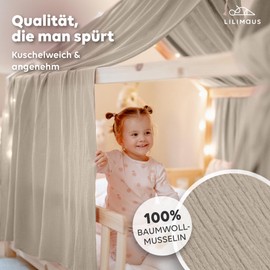 lilimaus House Bed Canopy [Beige] - Bed Canopy House Bed Made of 100% Cotton Muslin Handmade - Fabric Canopy for House Bed Decoration Girls and Boys - Canopy for House Bed Children - Bed Curtain