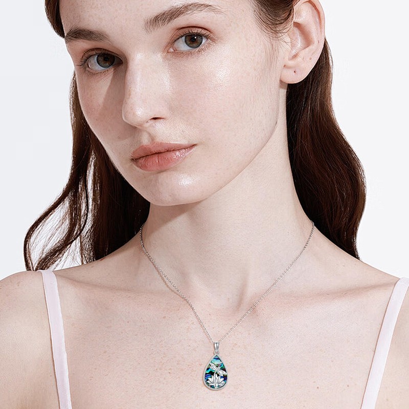 ONEFINITY Dragonfly Necklace 925 Sterling Silver Lotus Necklace Abalone Shell
