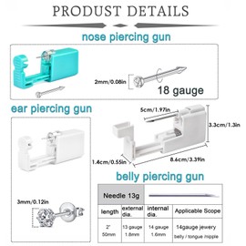 WillTen Ear Piercing Kit Nose Piercing Kit Belly Button Piercing Kit Silver, Ear Piercing Gun Belly Piercing Kit Nose Piercing Gun, Disposable Ear Piercing Kit Piercing Gun with Built-in Studs