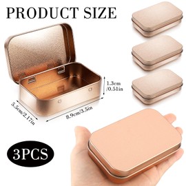 Ouligay Pack of 3 Rose Gold Metal Jars, Rustproof Small Tin Tins Metal Tin Mini Storage Box Metal Boxes Rectangular Tins Metal Tin Container with Lid Mini Box Organiser
