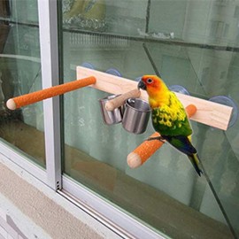 Litewood Wood Bird Perch Parrot Stand Parrot Standing Bar Toy Parrot Bath Stands Suppllies Shower Perch with Wall Sucker