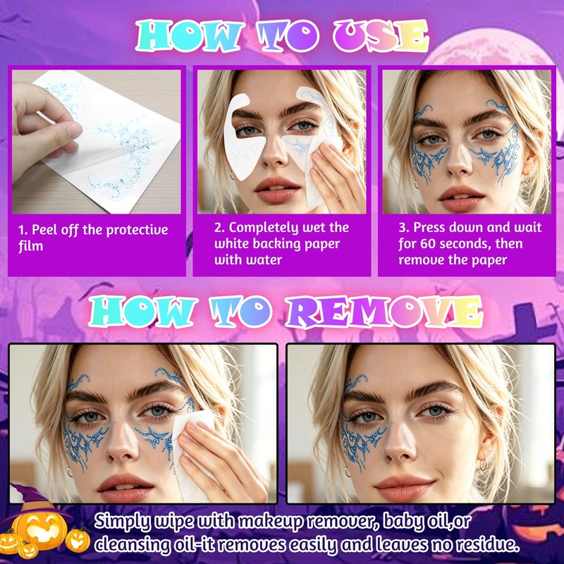 6 Pcs Glow in Dark Freckles Face Tattoo Halloween UV