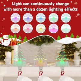 Christmas Stocking Holders for Mantle, Non-Slip Fireplace Stocking Hooks with Colorful LED Light, Unique Christmas Tree Stocking Hangers for Mantle, 2 Pack Stocking Holders for Xmas Party Decoration