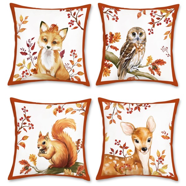 Bonhause Set of 4 Cushion Covers Autumn Animals 45 x