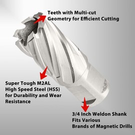 S&F STEAD & FAST Annular Cutter, 7/8" Cutting Diameter x 1" Depth of Cut for Magnetic Drill Press, Mag Drill Bit with Pilot Pin