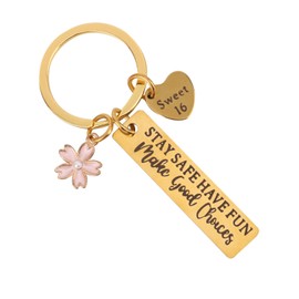 Tinoaly Sweet 16 Year Old Keychain Gifts, Happy Birthday Keychain Engraved Inspirational 16th Key Chain Ring Keyring Decorations for Teen Girl Friends Christmas Stocking Stuffs Party (Gold)
