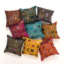 INDACORIFY Sets of Assorted Patchwork Cushion Cover, Indian Handmade Beaded Patch Pillow, Boho Pillow, Bohemian Cushion Cover, Sofa Decorative Throw Pillow (2)