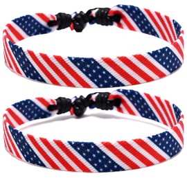 haolry American Flag 4th of July Bracelet for Women Men, Red Blue White Patriot Bracelets Wristbands, Jewelry USA Flag Independence Day Celebration Accessories Adjustable Size-2pcs