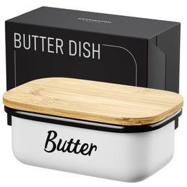 White Butter Dish with Lid for Countertop & Refrigerator - Unbreakable Metal Butter Keeper, Large Butter Container for Fridge, Butter Holder, Butter Tray, Butter Storage for Counter, Mantequillera