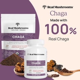Real Mushrooms Real Mushrooms Chaga Capsules - Organic Mushroom Supplement with Extract Fungal Polysaccharides Immunomodulating Properties Non-GMO, 120