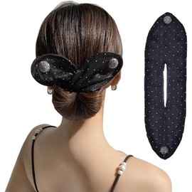 Shining Rhinestone Hair Bun Maker Magic Donut Hair Bun Maker Hair Twist Curler Large Buns Shaper Flexible Reusable Bun Lazy Hair Curler French Hairstyle Twist Bun Styler Maker (Black, One size)