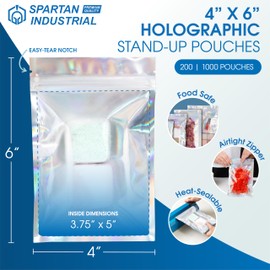 Spartan Industrial - 4" X 6" Holographic Resealable Bags - Pack of 1000 Smell-Proof Heat Seal Bags for Cookies, Candy Packaging, Bath Salts, and More