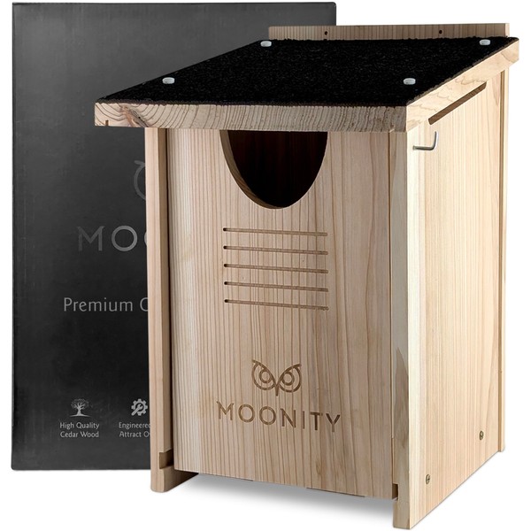 MOONITY Owl House Cedar - Weatherproof Nesting Box for Screech,