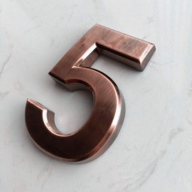 4 Inch Gold Mailbox Number #5, 3D Address Letter Stickers for House Apartment Office Doors, Gold Shiny and Bright. (5, Gold)