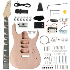 Ktaxon DIY Electric Guitar Kit with Mahogany Body, Full Size 6-String Electric Guitar Kits W/Maple Neck, Shoulder Strap, HSH Pickups, All Accessories Included, Wood Color (K170)