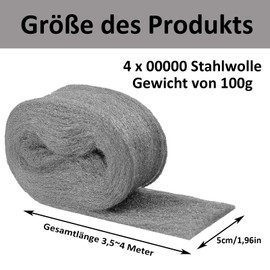 Stahlwolle, 4 Stück 00000 Stahlwolle, 400g Stahlwolle Pads, Stahlwolle Set, Reinigen drahtwolle, Stahlwolle Feinheit 00000, Zum Glätten von Holzoberflächen, für Garagen und Gärten(Grau)