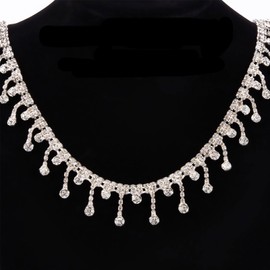 letsinstyle 2 Yards Glitter Rhinestones Tassel Chain, Rhinestone Ribbon Fringe Trims, Diamond Crystal Tassel Trim for Wedding Party Necklace DIY Clothing Accessories Vase Decoration