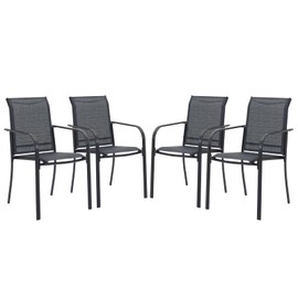 VICLLAX Patio Stackable Dining Chairs Set for 4, Outdoor Metal Frame Dining Chairs for Front Porch Backyard Garden and Deck, Black Grey