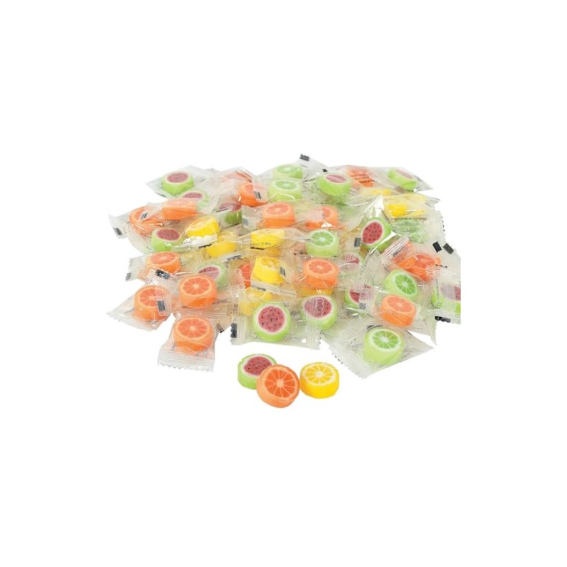 Fun Express 152 Pieces Hard Candy Fruit Slices,1 pound, individually