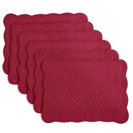 HOMBYS Quilted Placemats Set of 6 Washable-13x18 inches Rectangular Placemats for Kitchen Table-100% Cotton fabric cover and 100% polyester fiber filling Rectangular Table Mats-Cotton (18"x13", Red)