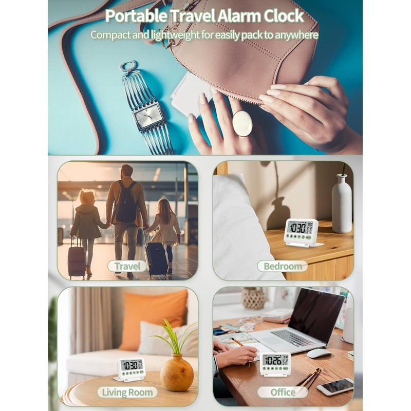 MeesMeek Digital Travel Alarm Clock - 3.54 inch LCD Display,