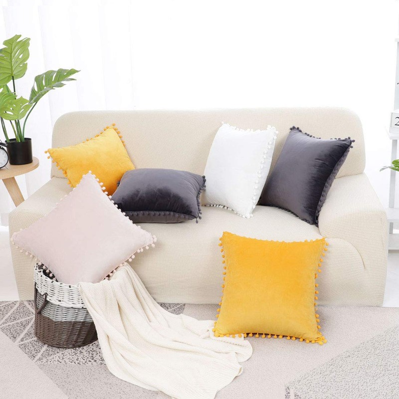 PiccoCasa Velvet Pillow Covers, 1PCS Pom Pom Christmas Throw Pillow