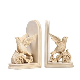 2PCS Vintage Bookends White Bird Decorative Bookends Resin Bookends for Rooms Decorative Book Ends for Heavy Books Antique Bookend (Retro White Bird)