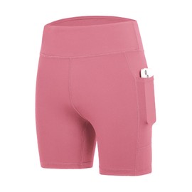 DEVOROPA Girls 5" Spandex Volleyball Shorts Stretch Youth Athletic Gymnastics Shorts Kid Yoga Dance Compression Shorts Pocket Pink Medium
