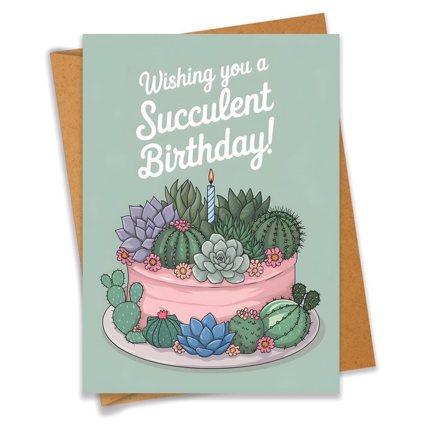 PEONYNFOX Wishing You A Succulent Birthday Card for Cactus Lovers
