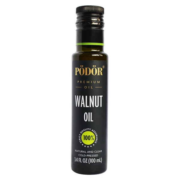 PÖDÖR Premium Walnut Oil - 3.4 fl. Oz. - Cold-Pressed, 100% Natural, Unrefined and Unfiltered, Vegan, Gluten-Free, Non-GMO in Glass Bottle