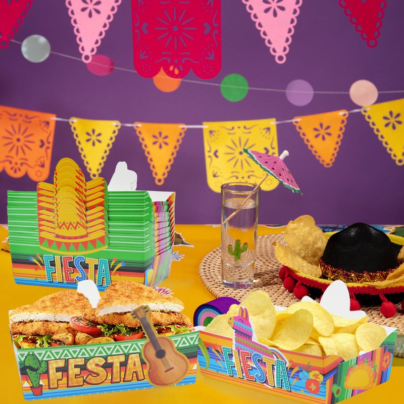 24 Pcs Mexican Food Paper Trays Candy Chips Popcorn Disposable