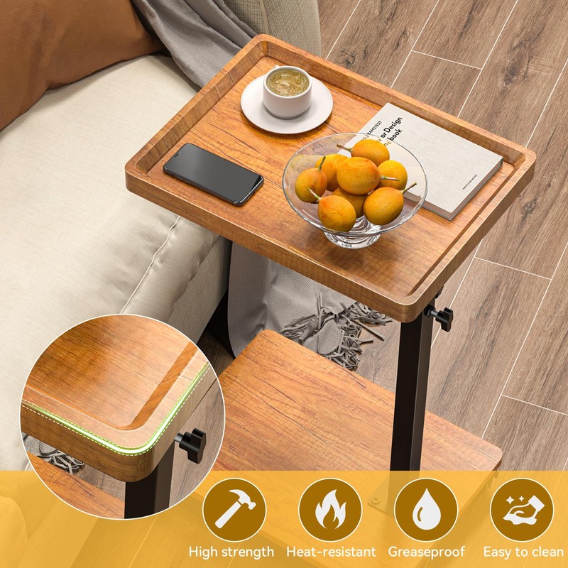 XNSDXV C Table End Table Adjustable Height, 360°Swivel TV Tray