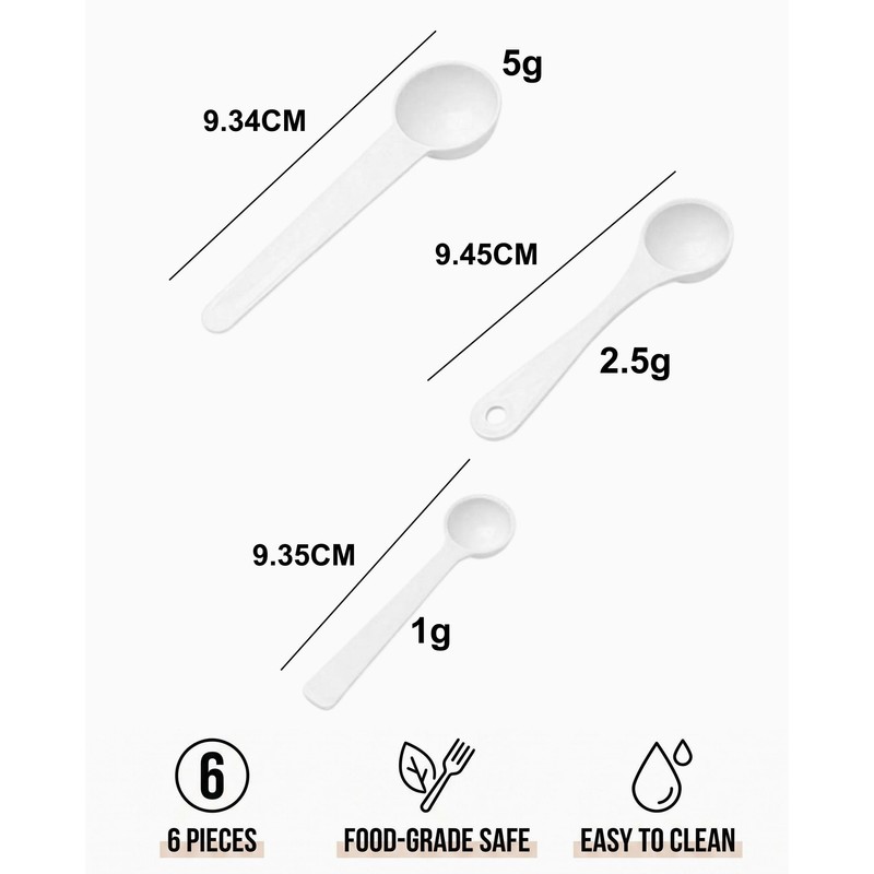 TOZBLEU Cucchiaio Dosatore in Plastica, 6 Pezzi Misurino da 2ml