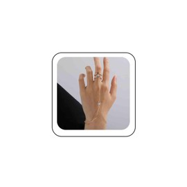Xmsrn Vintage Crystal Finger Ring Bracelet Chain Boho Rhinestone Wrist Chain Bracelet Gold CZ Slave Bracelet Hand Chain Punk Hand Harness Chain Bridal Hand Jewellery for Women and Girls, Zinc, No