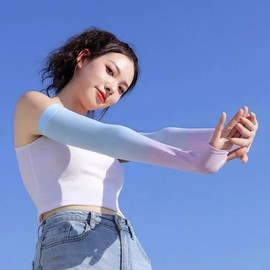 Two-Tone Cool Arm Sleeves Summer Golf Hand Sun Protection Pink-Blue Sun Protection 2ea