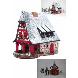 Midene Christmas Village Ceramic Miniature House of The Original Old Smithery in Rothenburg Winter Edition Tealight Candle Holder Handmade Collectible