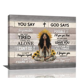 African American Wall Art, Black Woman Pictures Wall Decor, Black Girl Canvas Prints, God Says You Are Christian Painting, Inspirational Bible Verse Wall Artwork for Living room Bedroom 20"x16"