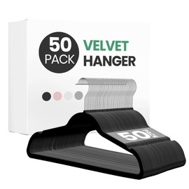 InfiniPower 50 Pack Velvet Hangers, Heavy Duty Clothes Hangers for Coat, Pants & Dress, Non-Slip Hanger Set with Shoulder Notches, 360° Swivel Hook, Space Saving Felt Hangers, Black
