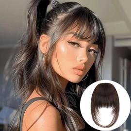 VANANGA Clip in Bangs Brown Black, Long Wispy Bangs Hair Clip with Temples Fringe Curtain Bangs Hair Clip Hair Piece Fake French Bangs Clip in Hair Extensions for Women (#4A-Brown Black)
