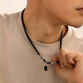 Puka Shell Necklace Men Surfer Necklace for Men Summer Beach Tiger Eye Necklace Black Puka Beaded Choker Adjustable Beachy Essentials Jewelry Men