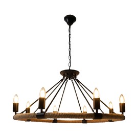 TFCFL Farmhouse Wagon Wheel Chandelier 8 Light,31.5" Rustic Round Metal Light Fixtures for Dining Room Entryway Kitchen Island,Vintage Industrial Chandeliers
