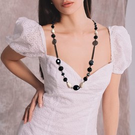 BOCAR Long Chain Beaded Necklace for Women Fashion Sweater Party Birthday Jewelry Gift (NK-10684-pirate black)