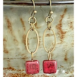 Bronze and Speckled Red and Gray Czech Bead Earrings. Jewelry Earrings for Women #3298FE739