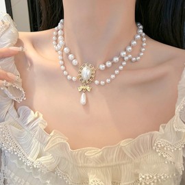 Pearl Necklaces for Women Dainty Pearl Choker Necklace Pearl Pendant Necklace White Statement Necklace Pearl Bridal Jewelry Set for Wedding