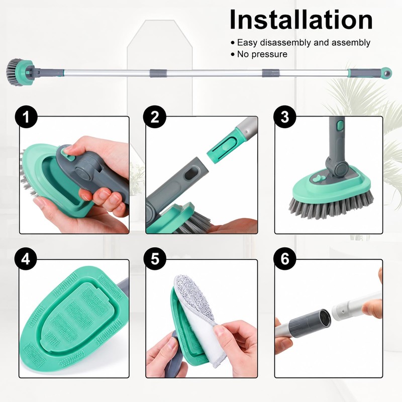3 in 1 Tile Tub Shower Scrubber,Cleaning Brush with 58"