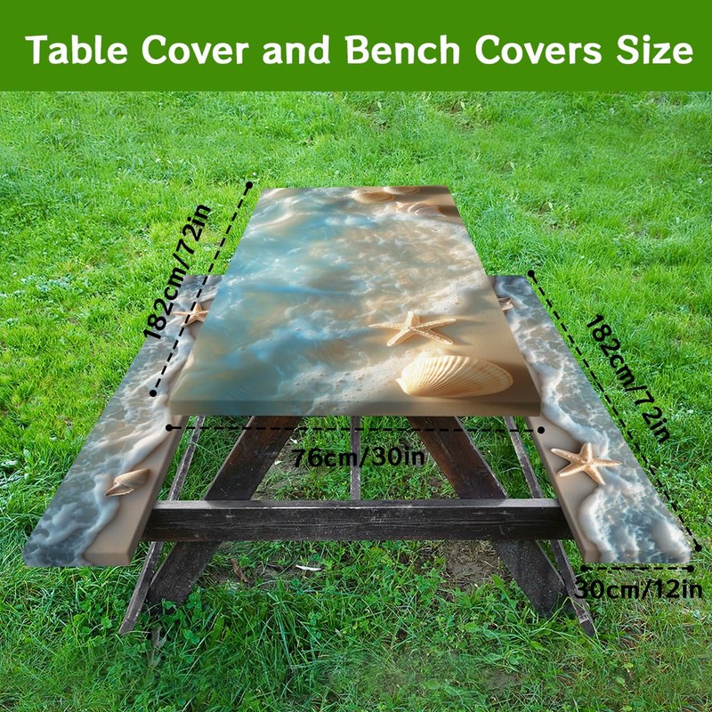 Sea Beach Picnic Table Cover with Bench Covers and Carrying