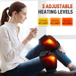 Cordless Knee Massager with Heat and Vibration, Knee Heating Pad for Knee FSA Eligible, Heated Knee Brace, Heated Knee Massager, Heated Knee Wrap, Electric Knee Massage Black 2 Pack