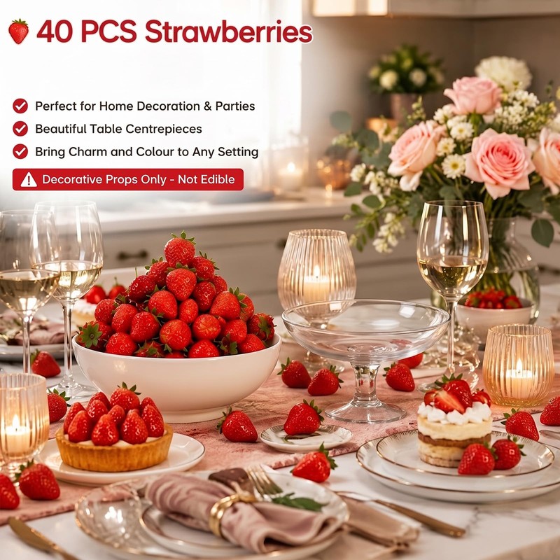 BlackQuill 40Pcs Plastic Strawberry Fake Fruit Set Artificial strawberries