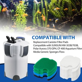 Replacement Canister Filter Pads Compatible with SUNSUN HW-303B/703B, Polar Aurora 370 GPH, CF-400 Aquarium Filter Media Generic Sponges Floss, Aquarium Bio Sponge Filter Pad for Fish and Turtle Tanks