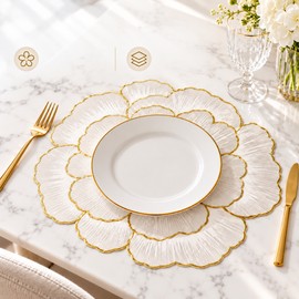 Flower-Shaped Placemats for Dining Tables – 6 Piece Decorative Floral Table Mat Set, 15 Inch, White for Home Dining Decor